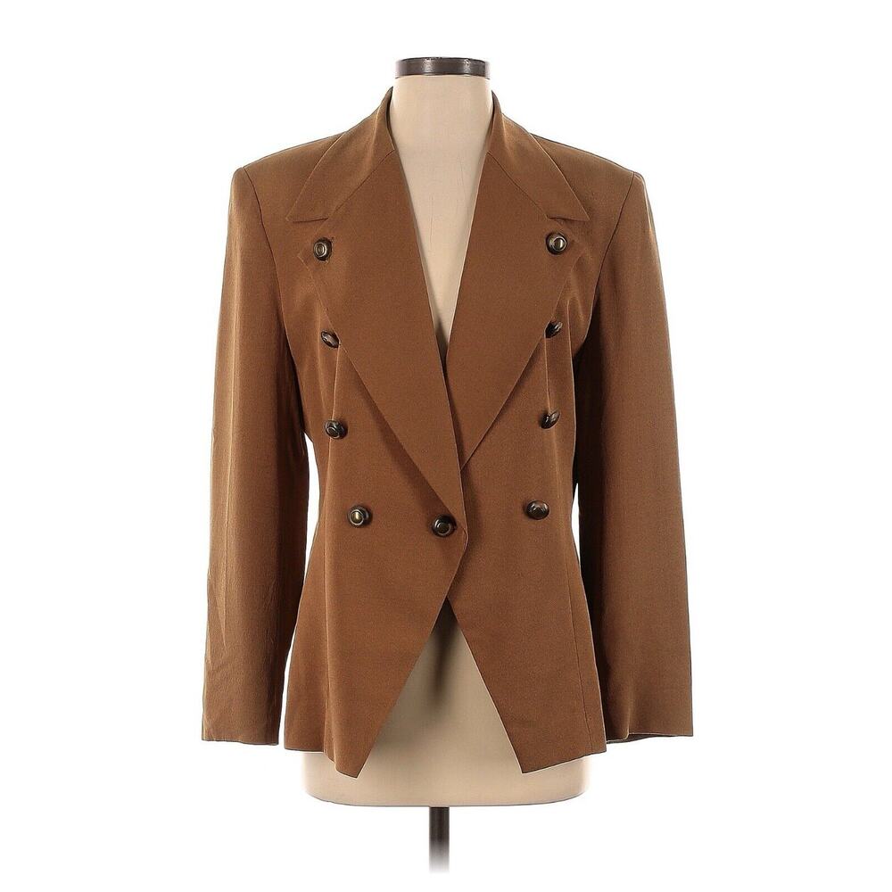 VTG Peter Nygard Silk Brown Tan Double Breasted Classic Blazer Buttons 8